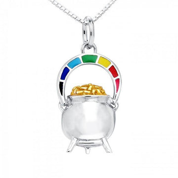 Unparalleled mystery of the pot of gold in a rainbow ~ Sterling Silver Goddess Danu Necklace Jewelry with 14k Gold accent MSE191 - Jewelry